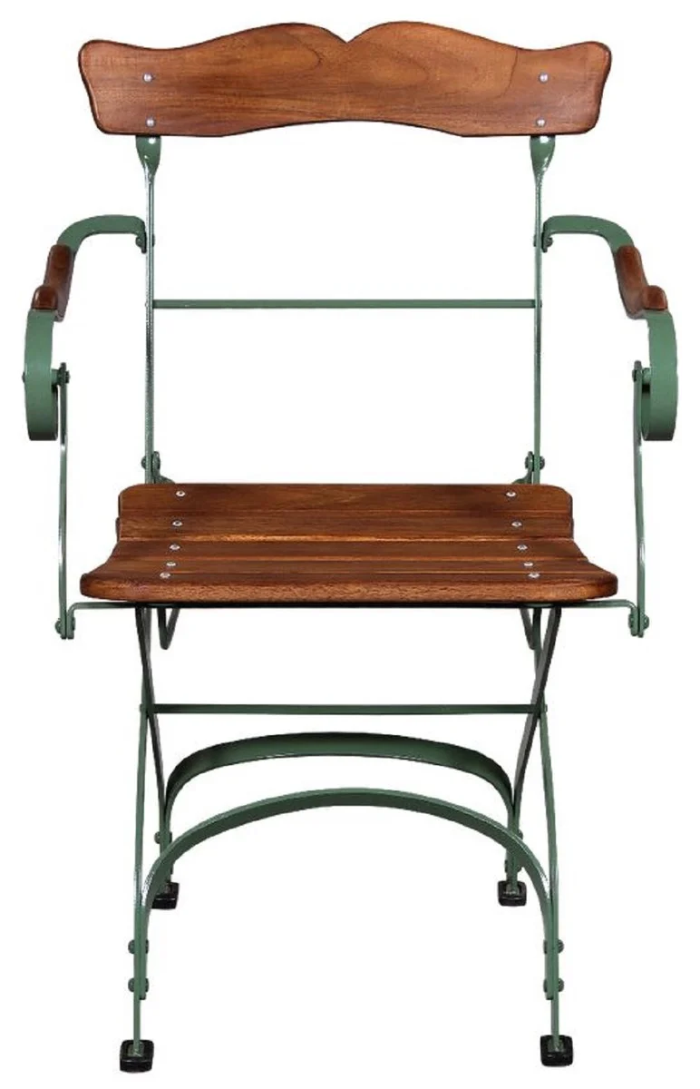 Casa Padrino Luxus Jugendstil Gartenstuhl mit Armlehnen Braun / Grün 57 x 50 x H. 92 cm - Garten & Terrassen Stuhl - Jugendstil Garten & Terrassen Möbel