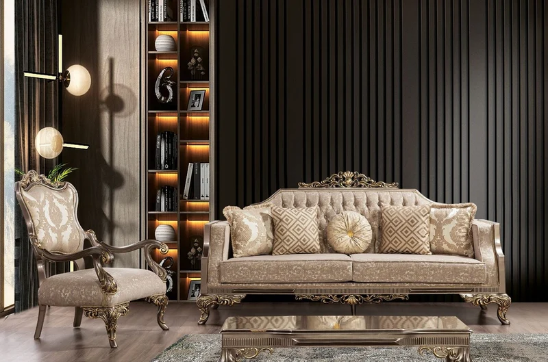 Casa Padrino Luxus Barock Wohnzimmer Sessel Grau / Beige / Silber / Gold - Prunkvoller Sessel mit Muster - Handgefertigte Barock Wohnzimmer Möbel