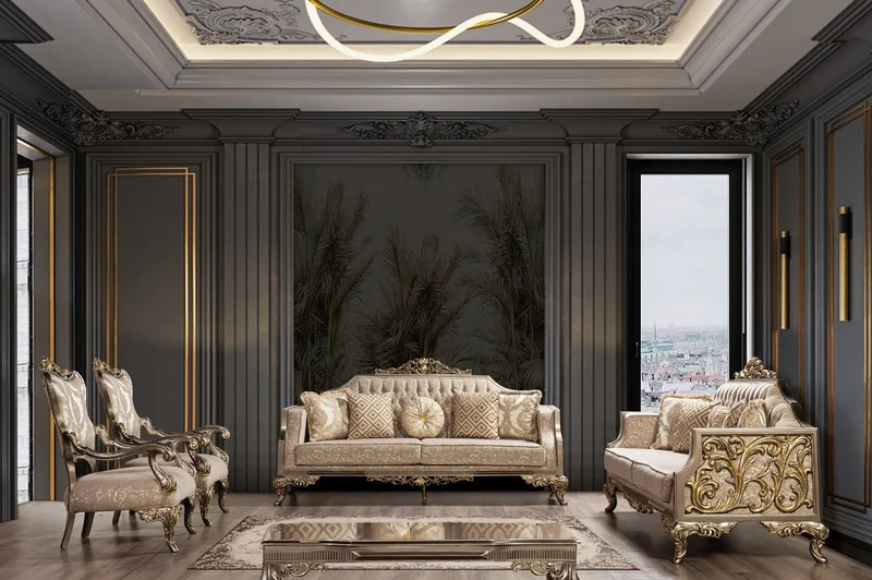 Casa Padrino Luxus Barock Wohnzimmer Sessel Grau / Beige / Silber / Gold - Prunkvoller Sessel mit Muster - Handgefertigte Barock Wohnzimmer Möbel