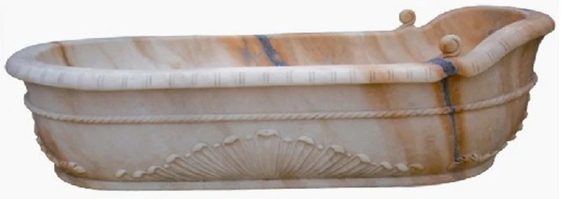 Casa Padrino Luxus Barock Badewanne Sonnenuntergang Rot 180 cm - Freistehende Marmor Badewanne - Barock Bad Accessoires - Edel & Prunkvoll