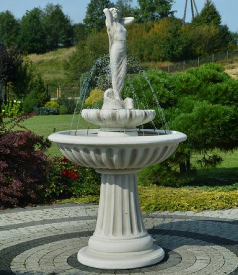 Casa Padrino Jugendstil Springbrunnen Dame Grau Ø 92 x H. 172 cm - Prunkvoller Gartenbrunnen - Gartendeko Brunnen - Barock & Jugendstil Garten Deko Accessoires