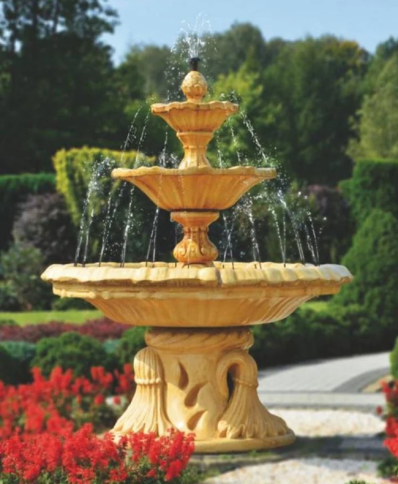 Casa Padrino Jugendstil Springbrunnen Beige Ø 155 x H. 180 cm - Prunkvoller Gartenbrunnen - Gartendeko Brunnen - Barock & Jugendstil Garten Deko Accessoires