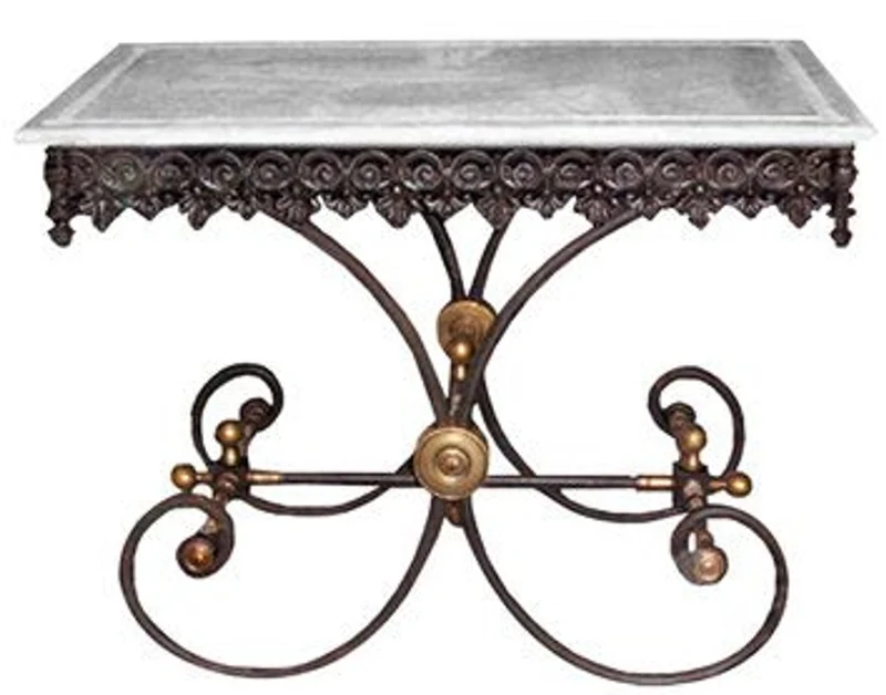 Casa Padrino Nostalgie Gartentisch aus Schmiedeeisen mit weißer Marmorplatte - 100 cm x 67 cm x H75 cm - Luxus Gartenmöbel