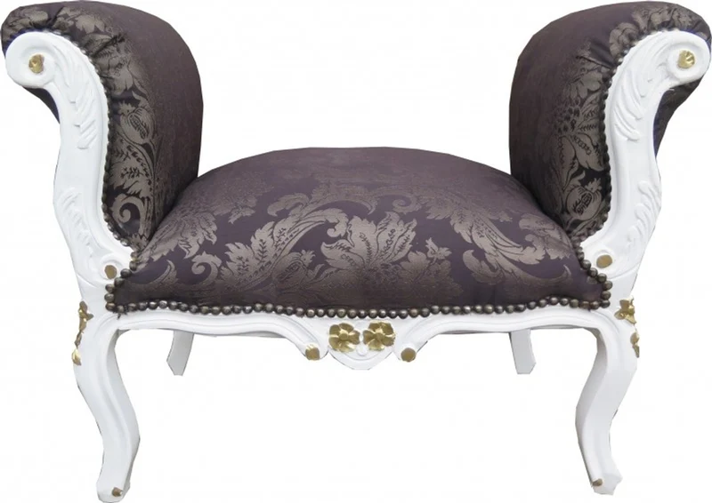 Casa Padrino Barock Schemel Hocker Schwarz Muster / Weiß / Gold - Sitzbank Möbel Bank