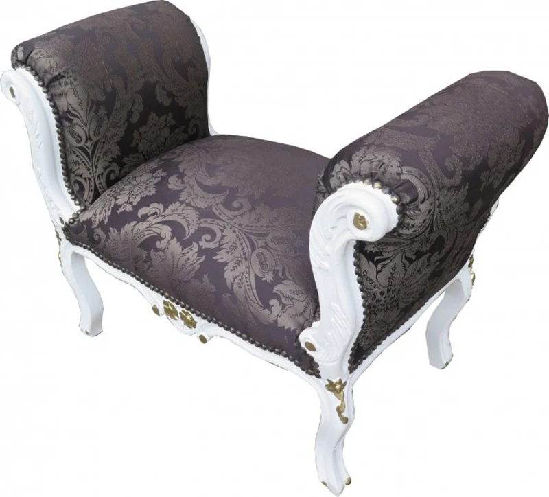 Casa Padrino Barock Schemel Hocker Schwarz Muster / Weiß / Gold - Sitzbank Möbel Bank