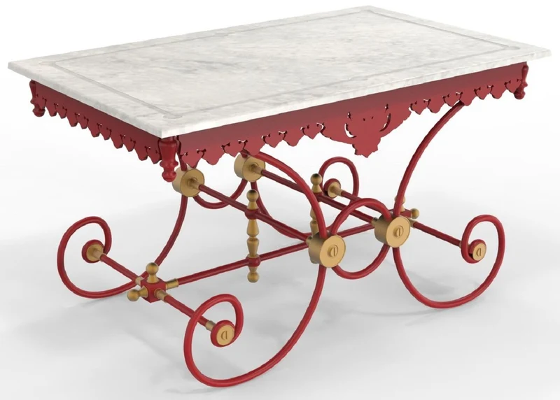 Casa Padrino Jugendstil Gartentisch 130 x 80 x H. 75 cm - Verschiedene Farben - Nostalgischer Schmiedeeisen Garten & Terrassen Tisch mit Marmorplatte - Jugendstil Garten & Terrassen Möbel