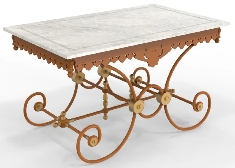 Casa Padrino Jugendstil Gartentisch 130 x 80 x H. 75 cm - Verschiedene Farben - Nostalgischer Schmiedeeisen Garten & Terrassen Tisch mit Marmorplatte - Jugendstil Garten & Terrassen Möbel
