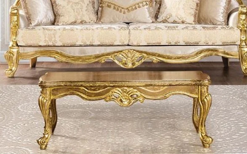 Casa Padrino Luxus Barock Couchtisch Gold - Handgefertigter Massivholz Wohnzimmertisch - Wohnzimmer Möbel im Barockstil - Edel & Prunkvoll