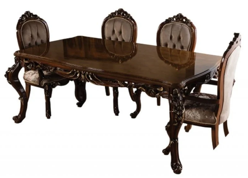 Casa Padrino Luxus Barock Esstisch Braun / Gold - Handgefertigter Massivholz Esszimmertisch im Barockstil - Prunkvolle Barock Esszimmer Möbel
