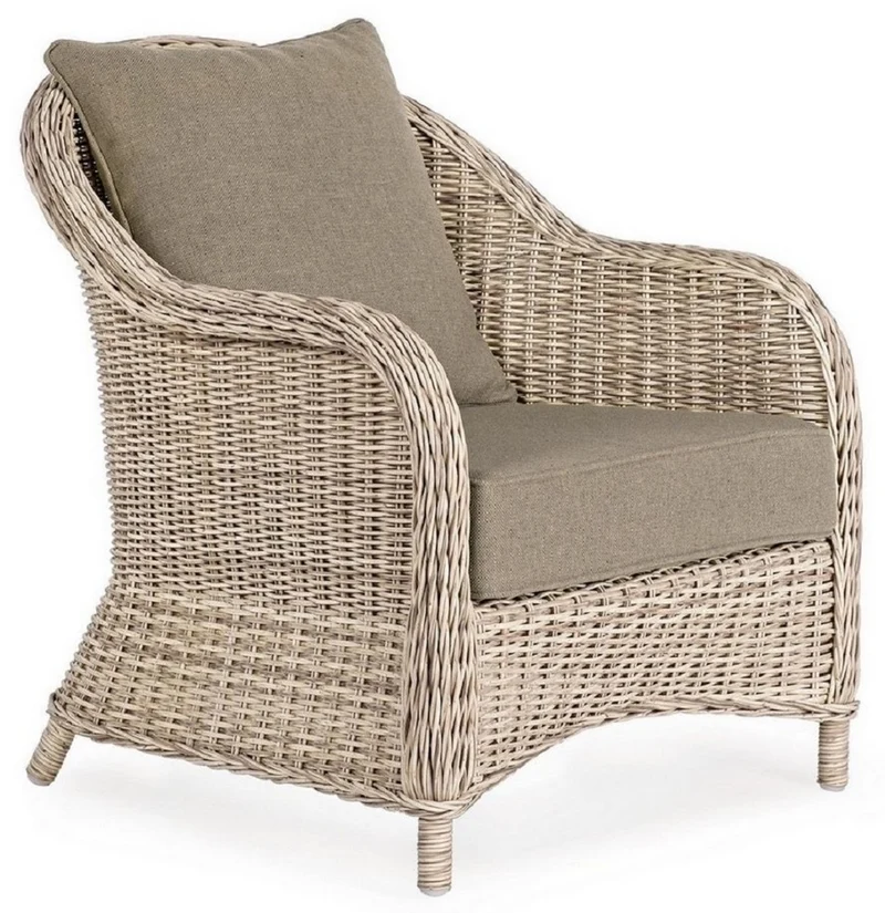 Casa Padrino Luxus Gartensessel Naturfarben / Grau 75 x 82 x H. 83 cm - Wetterbeständiger Garten & Terrassen Sessel - Garten & Terrassen Möbel - Luxus Qualität