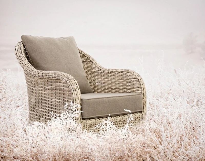 Casa Padrino Luxus Gartensessel Naturfarben / Grau 75 x 82 x H. 83 cm - Wetterbeständiger Garten & Terrassen Sessel - Garten & Terrassen Möbel - Luxus Qualität