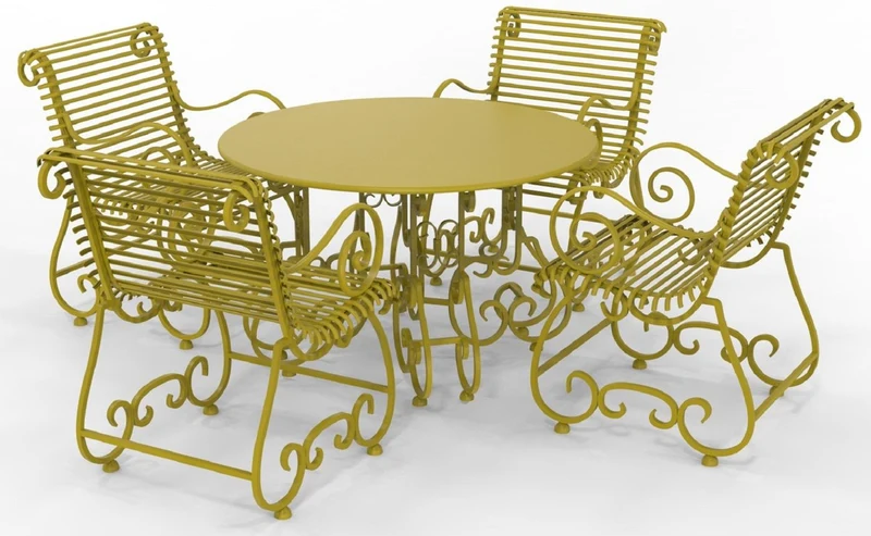 Casa Padrino Jugendstil Schmiedeeisen Gartenmöbel Set - Verschiedene Farben - 1 Runder Gartentisch & 4 Gartenstühle mit Armlehnen - Jugendstil Schmiedeeisen Garten & Terrassen Möbel