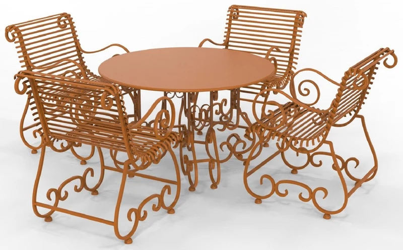 Casa Padrino Jugendstil Schmiedeeisen Gartenmöbel Set - Verschiedene Farben - 1 Runder Gartentisch & 4 Gartenstühle mit Armlehnen - Jugendstil Schmiedeeisen Garten & Terrassen Möbel