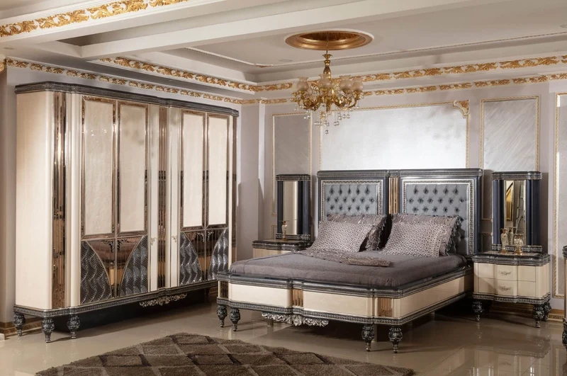 Casa Padrino Luxus Barock Schlafzimmerschrank Beige / Schwarz / Gold - Prunkvoller Massivholz Kleiderschrank im Barockstil - Barock Schlafzimmer & Hotel Möbel - Edel & Prunkvoll