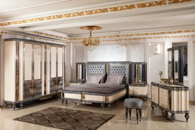Casa Padrino Luxus Barock Schlafzimmerschrank Beige / Schwarz / Gold - Prunkvoller Massivholz Kleiderschrank im Barockstil - Barock Schlafzimmer & Hotel Möbel - Edel & Prunkvoll