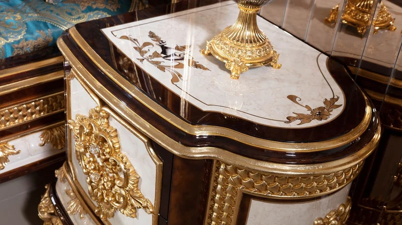 Casa Padrino Luxus Barock Nachtkommoden Set Weiß / Braun / Gold - Prunkvolle Massivholz Nachttische - Barock Schlafzimmer Möbel - Edel & Prunkvoll