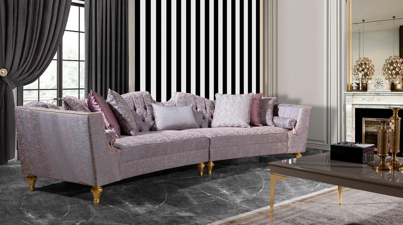 Casa Padrino Luxus Barock Sofa Rosa / Silber / Gold - Gebogenes Wohnzimmer Sofa - Hotel Sofa - Luxus Barock Wohnzimmer & Hotel Möbel - Edel & Prunkvoll