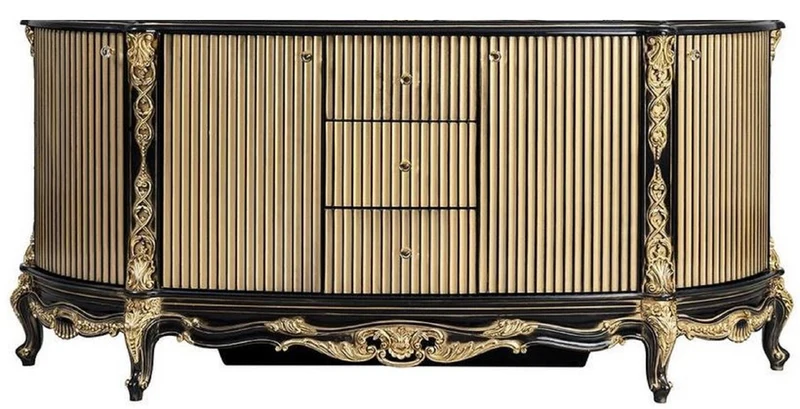 Casa Padrino Luxus Barock Sideboard Schwarz / Gold - Prunkvoller Massivholz Schrank mit 4 Türen und 3 Schubladen - Barock Möbel - Edel & Prunkvoll