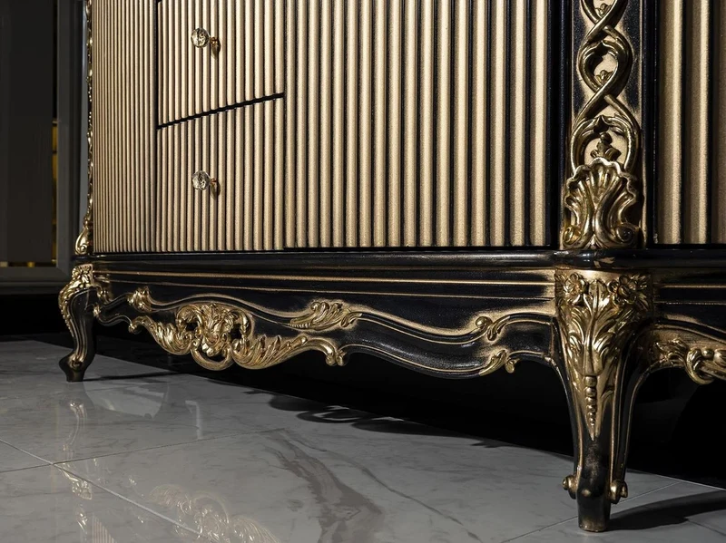 Casa Padrino Luxus Barock Sideboard Schwarz / Gold - Prunkvoller Massivholz Schrank mit 4 Türen und 3 Schubladen - Barock Möbel - Edel & Prunkvoll