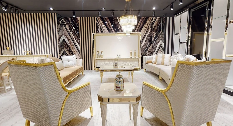 Casa Padrino Luxus Barock Sofa Weiß / Gold - Gebogenes Wohnzimmer Sofa - Hotel Sofa - Luxus Barock Wohnzimmer & Hotel Möbel