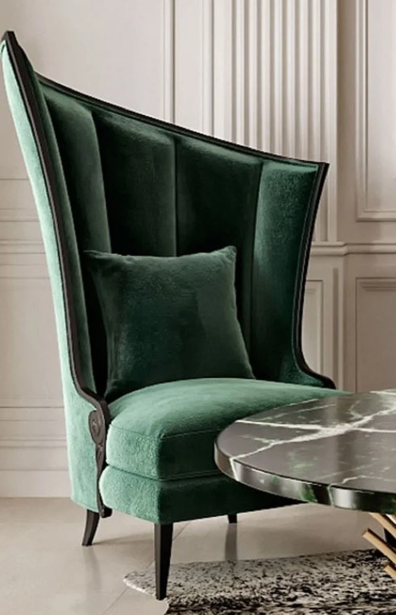 Casa Padrino Luxus Art Deco Sessel Rechts Grün / Schwarz - Art Deco Wohnzimmer & Hotel Sessel - Art Deco Wohnzimmer & Hotel Möbel - Luxus Kollektion