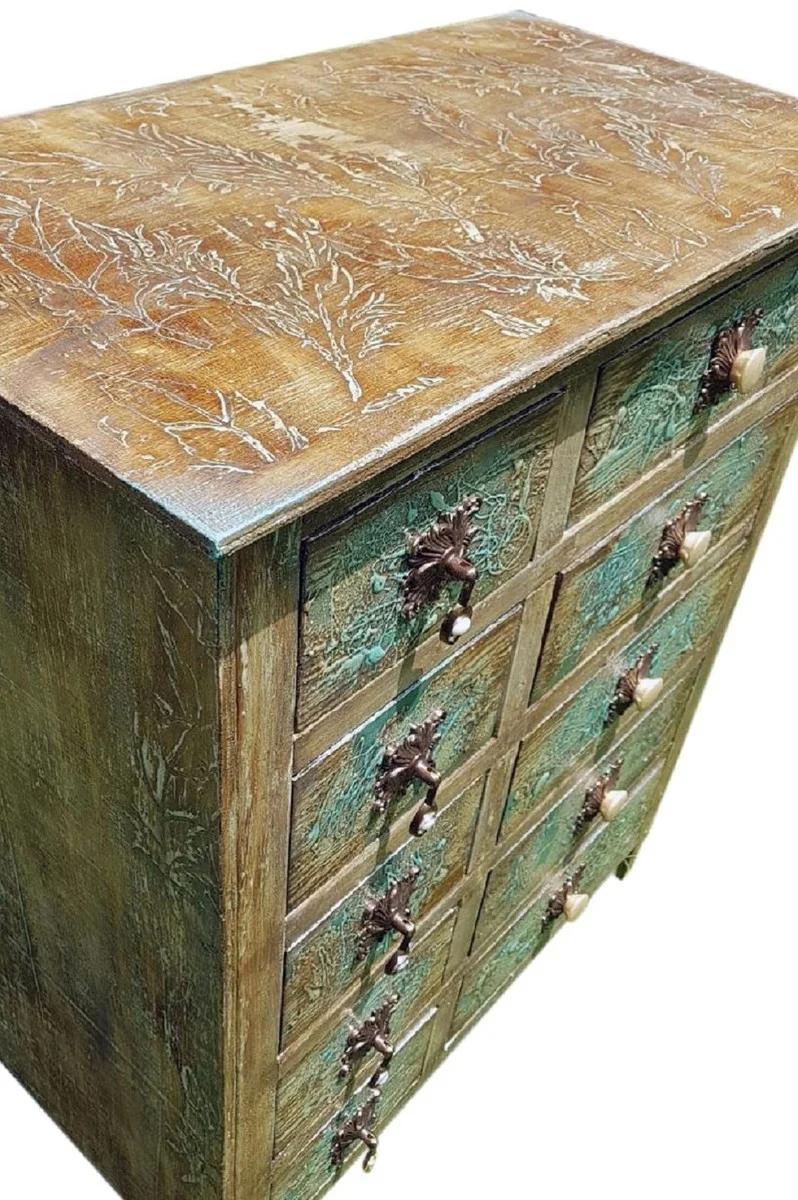Casa Padrino Luxus Landhausstil Kommode Antik Mehrfarbig - Handgefertigter Massivholz Schrank mit 10 Schubladen - Landhausstil Möbel