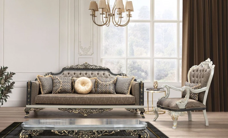 Casa Padrino Luxus Barock Sessel Blau / Gold / Grau / Weiß / Gold - Prunkvoller Wohnzimmer Sessel mit elegantem Muster - Barock Wohnzimmer Möbel
