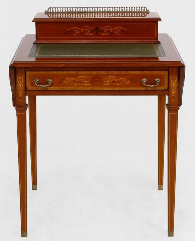Casa Padrino Luxus Jugendstil Sekretär Braun / Grün - Handgefertigter Massivholz Schreibtisch - Barock & Jugendstil Büro Möbel