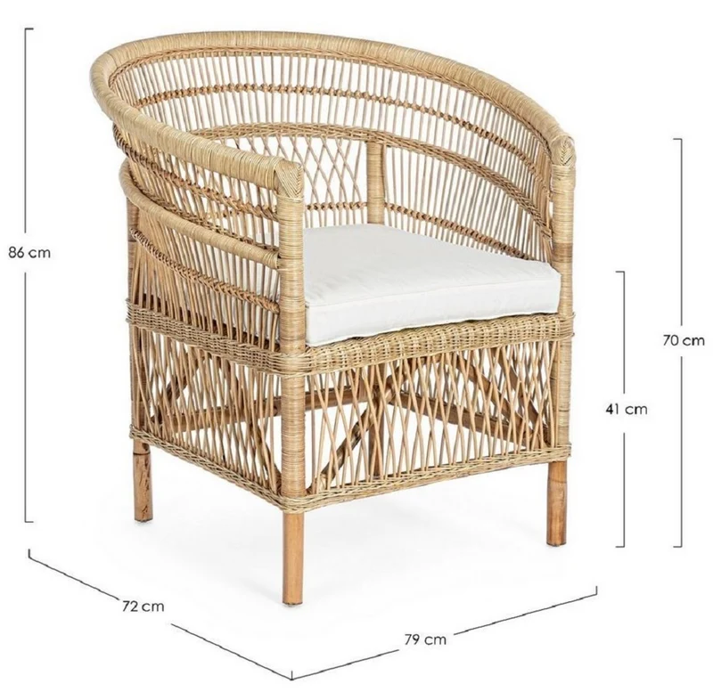 Casa Padrino Luxus Gartensessel Naturfarben / Weiß 79 x 72 x H. 86 cm - Rattan Garten & Terrassen Sessel mit Sitzkissen - Garten & Terrassen Möbel - Luxus Qualität
