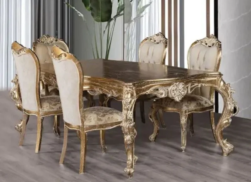 Casa Padrino Luxus Barock Esstisch Antik Gold - Handgefertigter Massivholz Esszimmertisch im Barockstil - Prunkvolle Barock Esszimmer Möbel