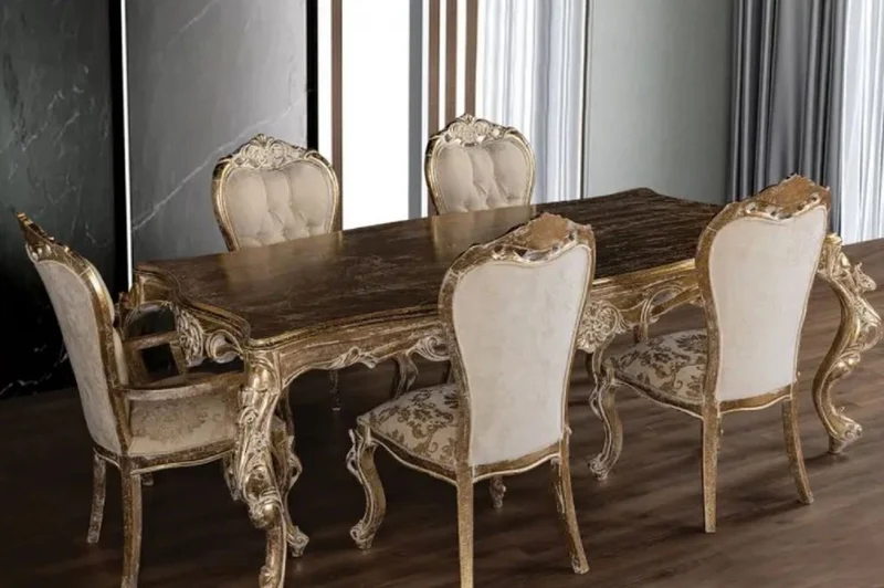 Casa Padrino Luxus Barock Esstisch Antik Gold - Handgefertigter Massivholz Esszimmertisch im Barockstil - Prunkvolle Barock Esszimmer Möbel