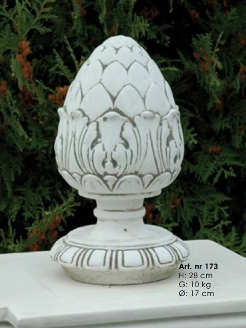 Casa Padrino Jugendstil Deko Tannenzapfen mit Sockel Grau Ø 17 x H. 28 cm - Runder Deko Stein Zapfen - Barock & Jugendstil Garten Deko Accessoires