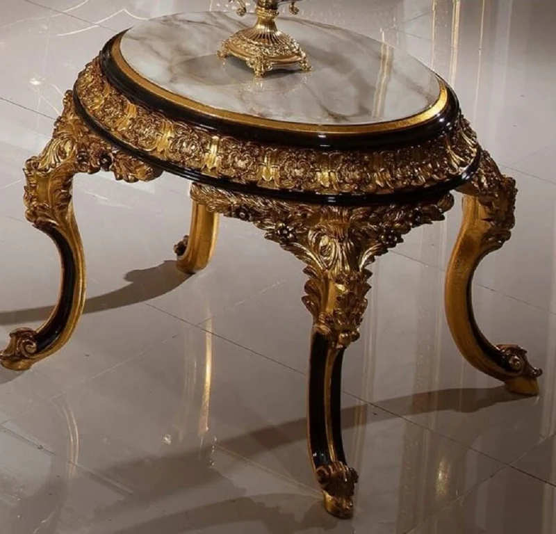 Casa Padrino Luxus Barock Beistelltisch Weiß / Dunkelbraun / Gold - Prunkvoller Massivholz Tisch im Barockstil - Barock Wohnzimmer Möbel - Edel & Prunkvoll