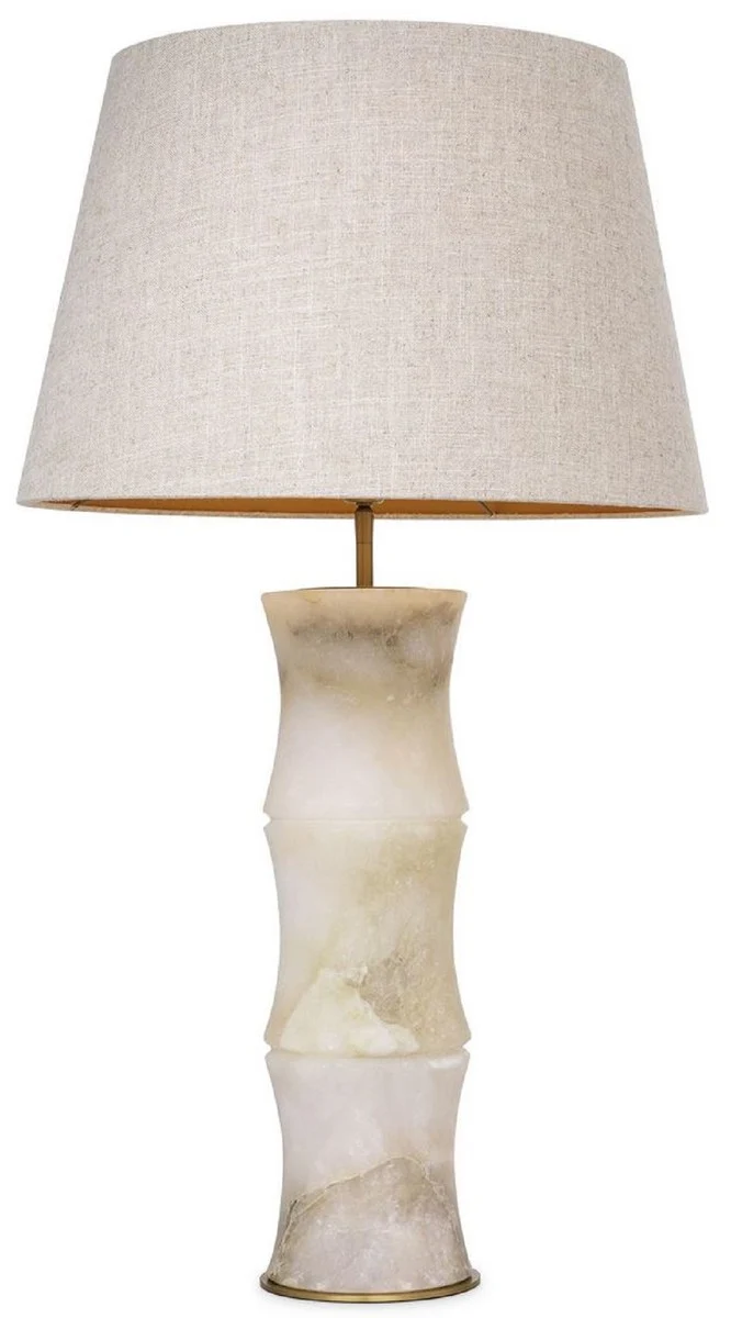 Casa Padrino Luxus Tischleuchte Alabaster / Antik Messing / Beige Ø 38 x H. 88 cm - Moderne Alabaster Schreibtschleuchte in Bambus Optik - Luxus Kollektion