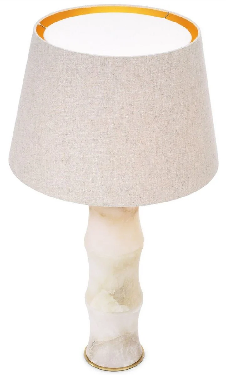 Casa Padrino Luxus Tischleuchte Alabaster / Antik Messing / Beige Ø 38 x H. 88 cm - Moderne Alabaster Schreibtschleuchte in Bambus Optik - Luxus Kollektion