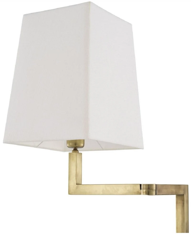 Casa Padrino Luxus Stehleuchte Vintage Messingfarben / Weiß H. 172,5 cm - Edle Stehlampe mit Schwenkarm und Lampenschirm - Luxus Qualität