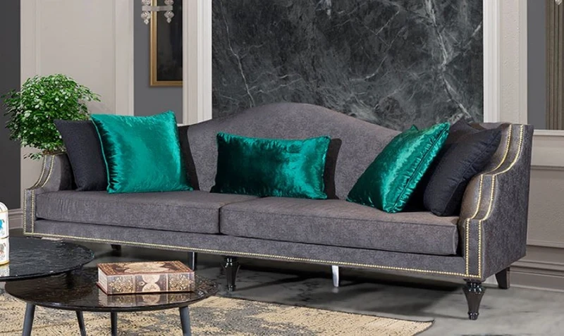 Casa Padrino Luxus Barock Sofa Grau / Schwarz / Gold - Prunkvolles Wohnzimmer Sofa im Barockstil - Barock Wohnzimmer Möbel