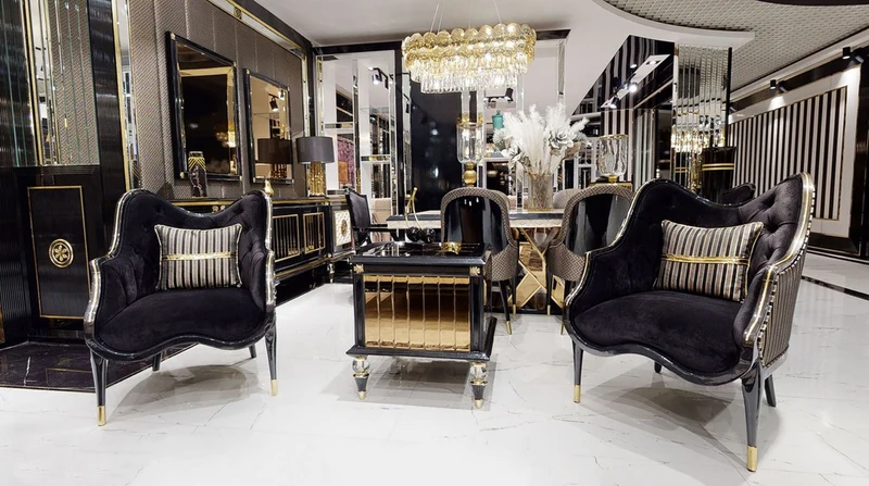 Casa Padrino Luxus Art Deco Wohnzimmer Sessel Schwarz / Gold - Art Deco Wohnzimmer & Hotel Möbel - Luxus Kollektion