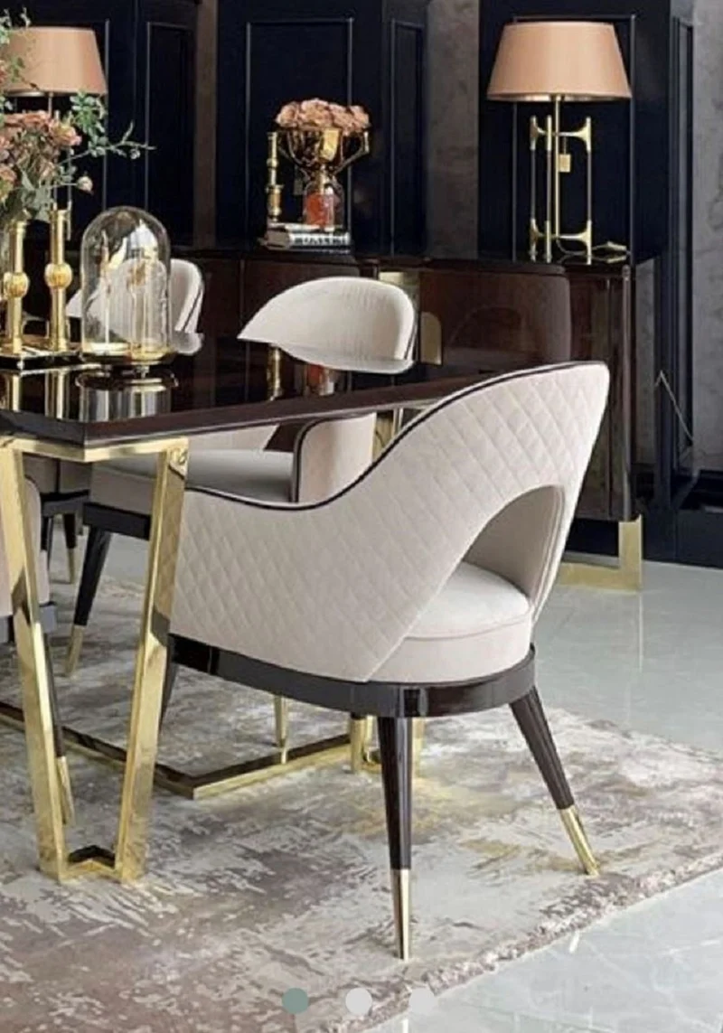 Casa Padrino Luxus Art Deco Esszimmerstuhl 6er Set Beige / Dunkelbraun / Gold 58 x 65 x H. 90 cm - Art Deco Esszimmer & Restaurant Möbel - Luxus Qualität