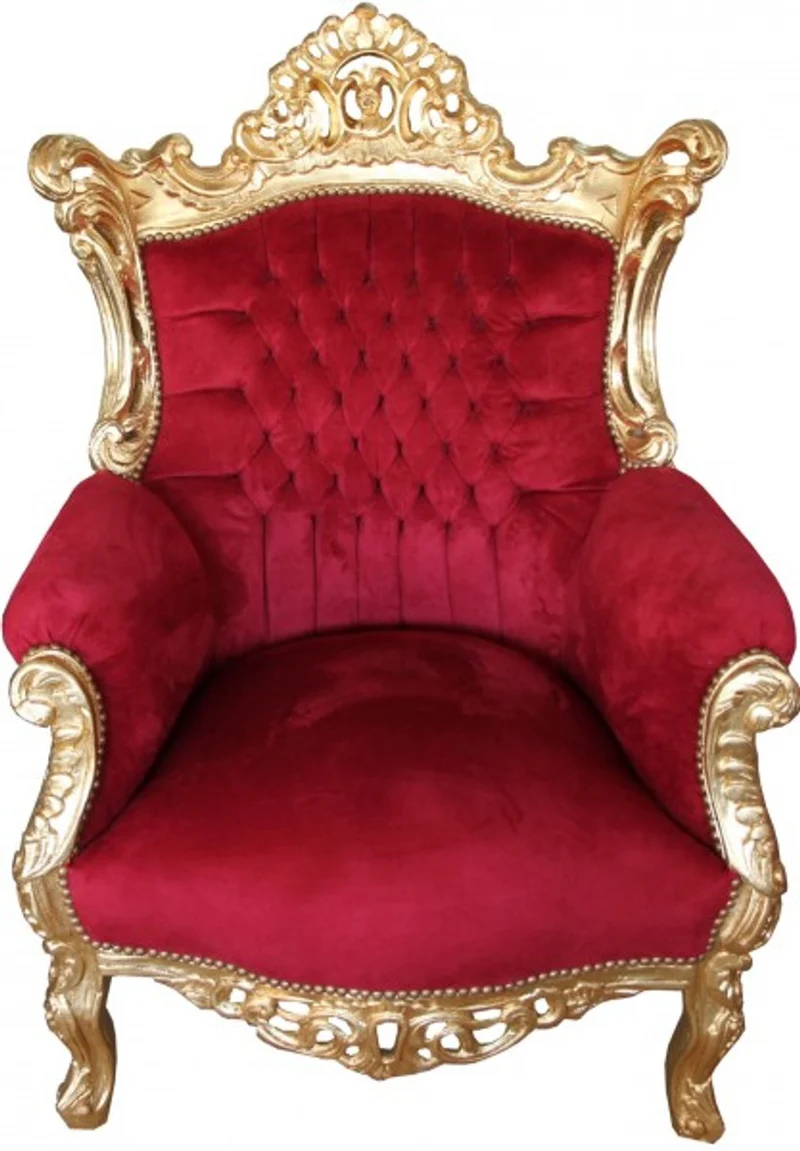 Casa Padrino Barock Sessel Al Capone im Antik Stil Bordeaux / Gold, Höhe 128 cm, Breite 90 cm, Tiefe 80 cm