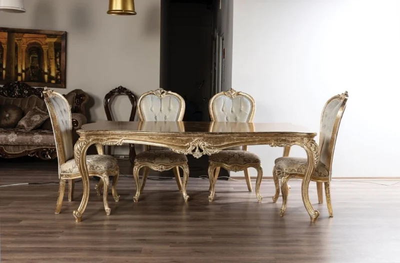 Casa Padrino Luxus Barock Esstisch Antik Gold - Handgefertigter Massivholz Esszimmertisch im Barockstil - Barock Esszimmer Möbel - Edel & Prunkvoll