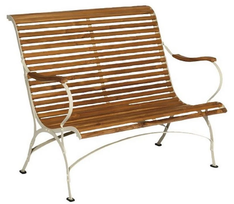 Casa Padrino Luxus Jugendstil Gartenbank Braun / Cremefarben 107 x 80 x H. 91 cm - Garten & Terrassen Sitzbank mit Rückenlehne und Armlehnen - Jugendstil Garten & Terrassen Möbel