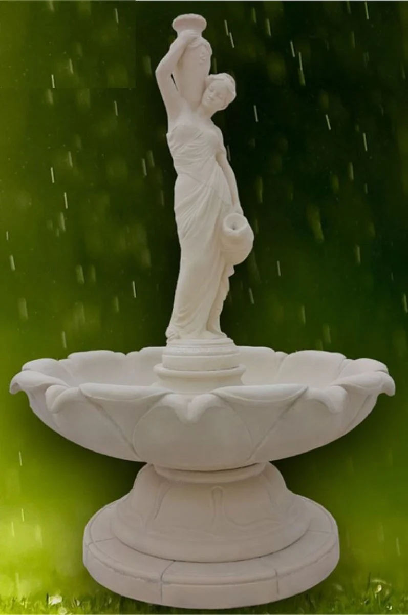 Casa Padrino Jugendstil Springbrunnen Grau Ø 145 x H. 215 cm - Prunkvoller Gartenbrunnen - Gartendeko Brunnen - Barock & Jugendstil Garten Deko Accessoires