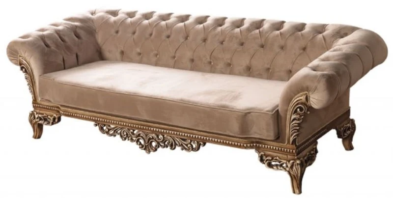Casa Padrino Luxus Barock Chesterfield Sofa Braun - Prunkvolles Wohnzimmer Sofa im Barockstil - Barock Wohnzimmer Möbel - Edel & Prunkvoll