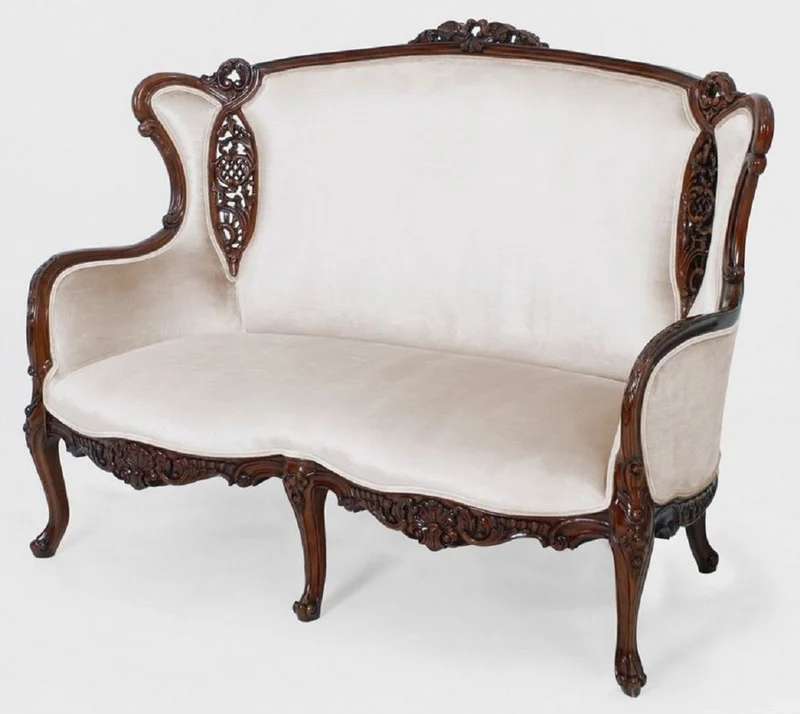 Casa Padrino Luxus Barock Sofa Weiß / Braun - Prunkvolles Wohnzimmer Sofa im Barockstil - Barock Wohnzimmer & Hotel Möbel - Edel & Prunkvoll