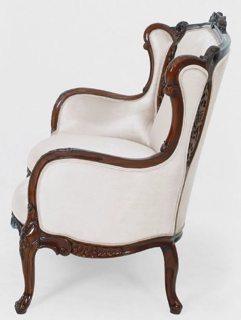 Casa Padrino Luxus Barock Sofa Weiß / Braun - Prunkvolles Wohnzimmer Sofa im Barockstil - Barock Wohnzimmer & Hotel Möbel - Edel & Prunkvoll