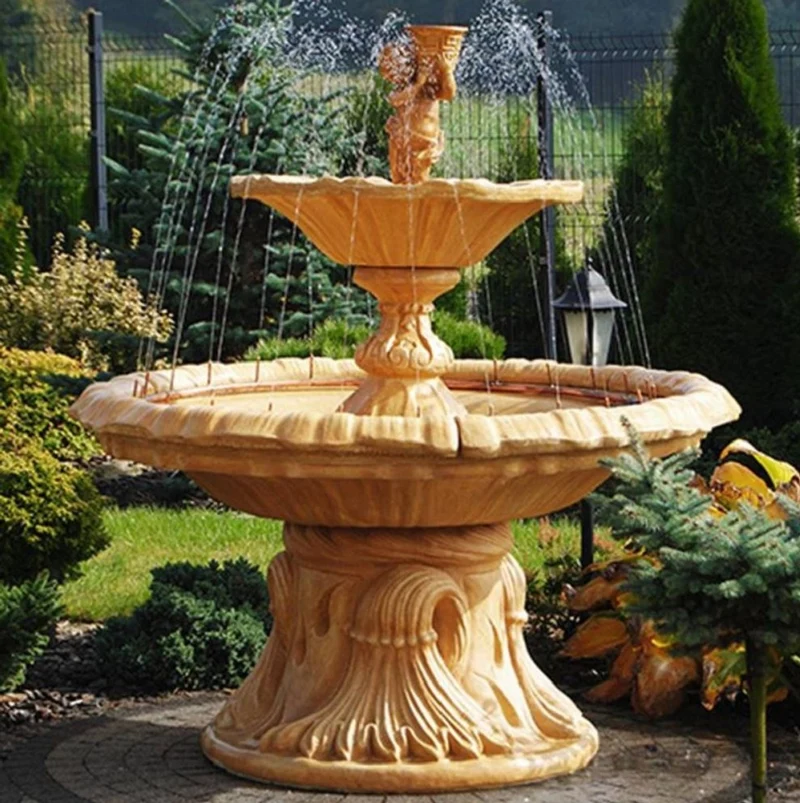 Casa Padrino Jugendstil Springbrunnen Beige Ø 155 x H. 187 cm - Prunkvoller Gartenbrunnen - Gartendeko Brunnen - Barock & Jugendstil Garten Deko Accessoires