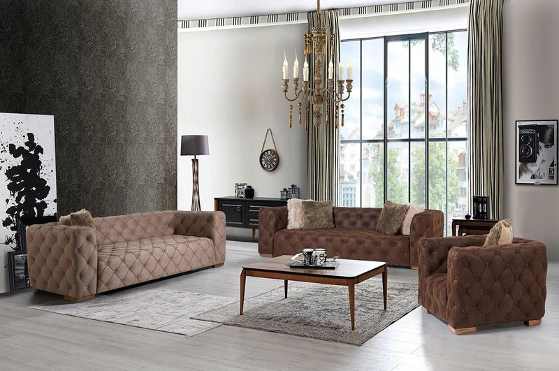 Casa Padrino Luxus Chesterfield 3er Sofa Braun / Hellbraun 240 x 95 x H. 81 cm - Chesterfield Wohnzimmer Sofa - Chesterfield Wohnzimmer Möbel - Luxus Kollektion
