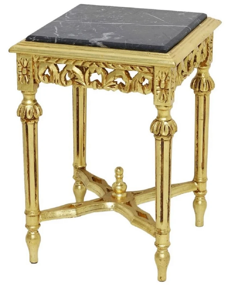 Casa Padrino Barock Beistelltisch Gold / Schwarz - Prunkvoller Massivholz Tisch mit Marmorplatte - Barock Wohnzimmer Möbel