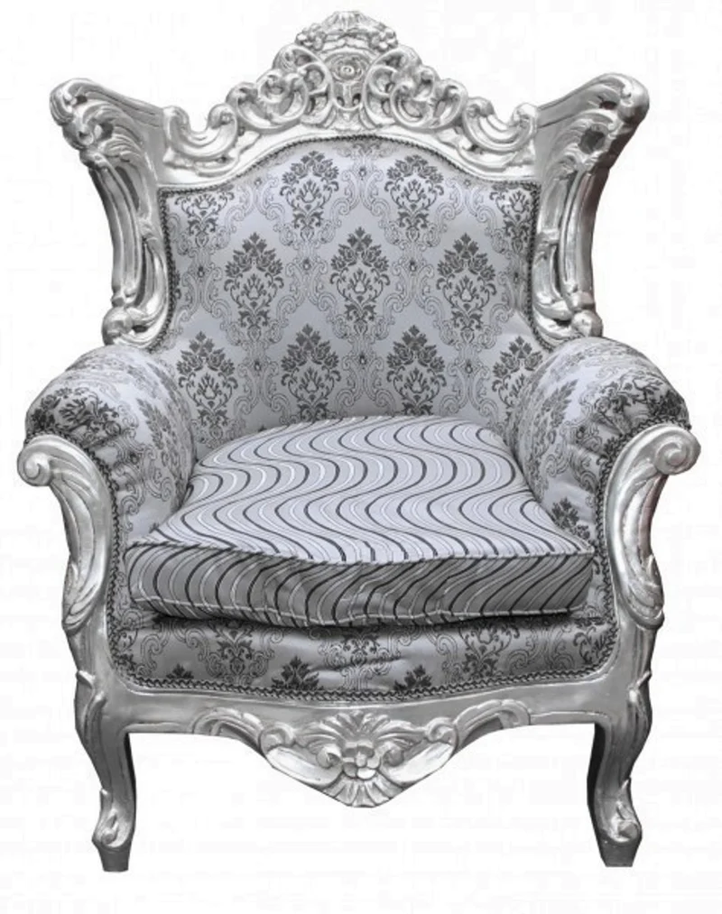 Casa Padrino Barock Sessel Al Capone im Antik Stil, Grau Muster / Silber, 85 x 65 x H. 127 cm